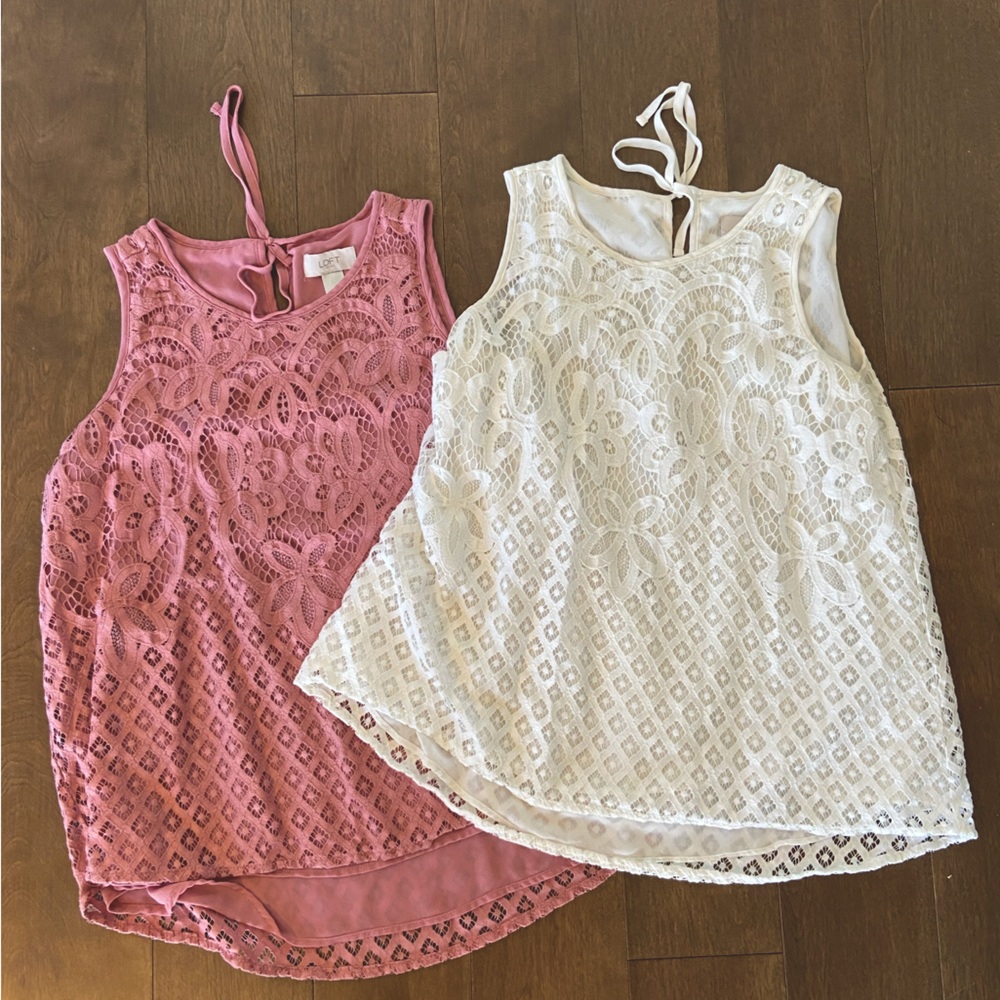 Set of Two Lace Tops LOFT Pink White Work